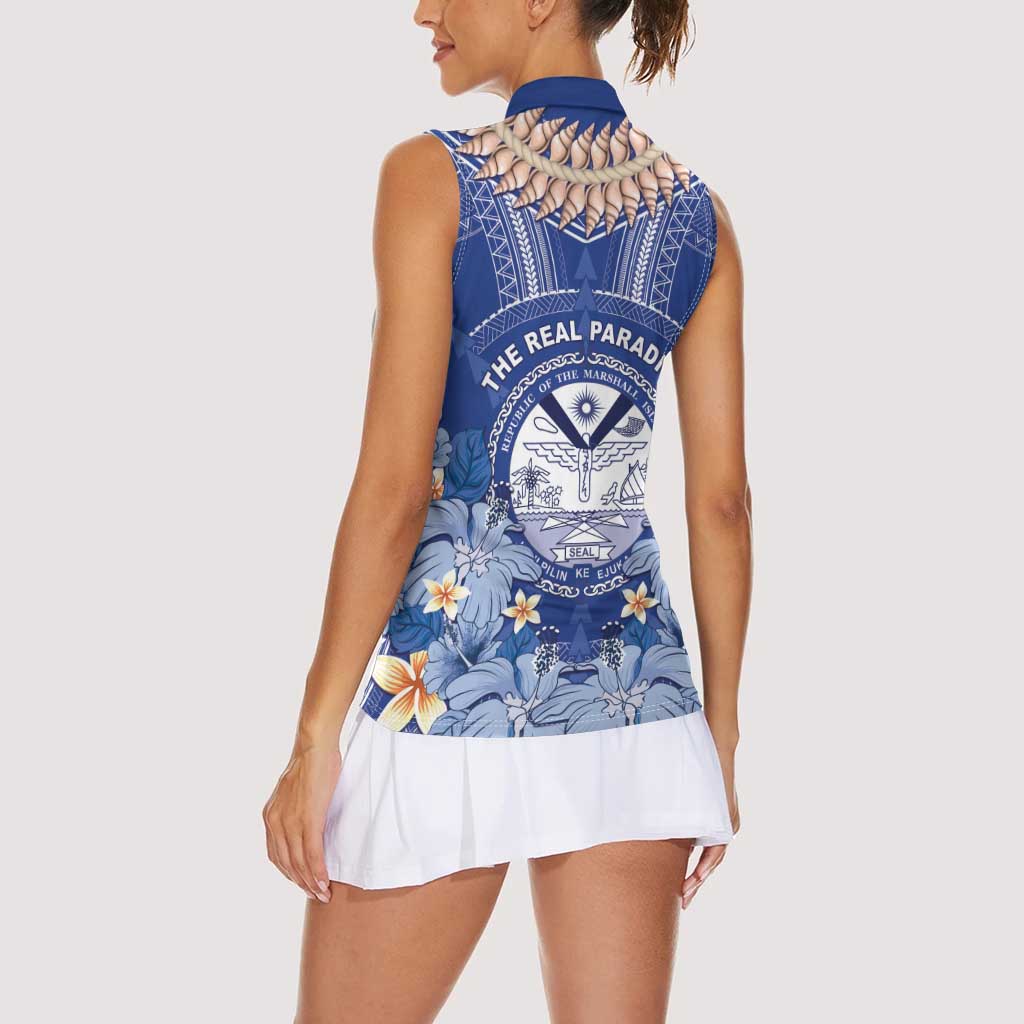 Marshall Islands Jemenei Day Women Sleeveless Polo Shirt Polynesian Tribal Tattoo Seashell Necklace