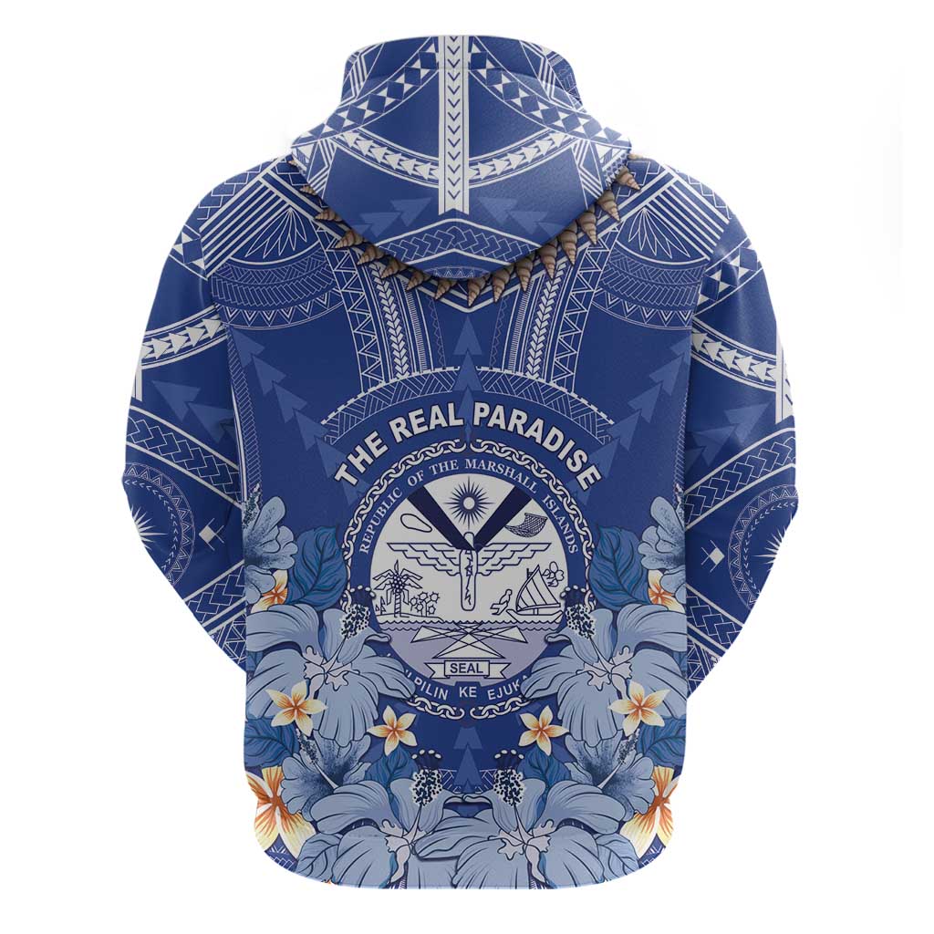 Marshall Islands Jemenei Day Zip Hoodie Polynesian Tribal Tattoo Seashell Necklace