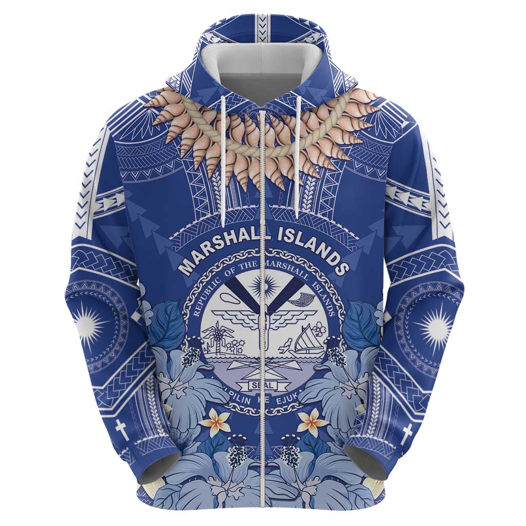 Marshall Islands Jemenei Day Zip Hoodie Polynesian Tribal Tattoo Seashell Necklace