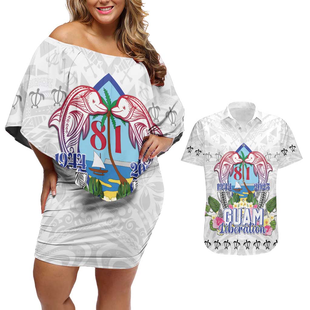 Guam Chamorro Liberation Day Couples Matching Off Shoulder Short Dress and Hawaiian Shirt 81st Anniversary LT05