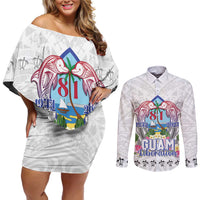 Guam Chamorro Liberation Day Couples Matching Off Shoulder Short Dress and Long Sleeve Button Shirt 81st Anniversary LT05