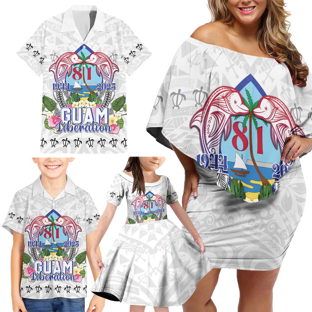 Guam Chamorro Liberation Day Family Matching Off Shoulder Short Dress and Hawaiian Shirt 80th Anniversary