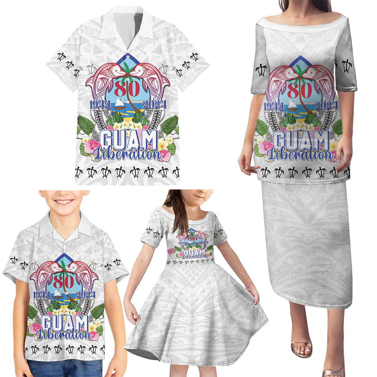 Guam Chamorro Liberation Day Family Matching Puletasi and Hawaiian Shirt 80th Anniversary