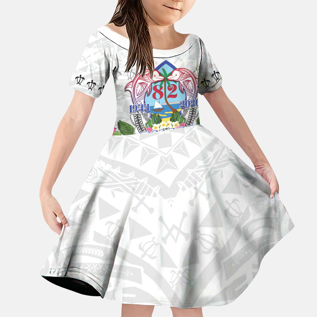 Guam Chamorro Liberation Day Family Matching Short Sleeve Bodycon Dress and Hawaiian Shirt 82nd Anniversary LT05 Daughter's Dress White - Polynesian Pride