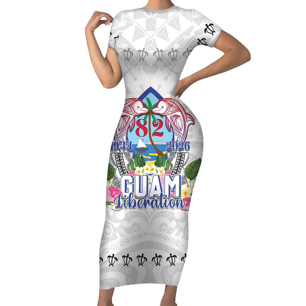 Guam Chamorro Liberation Day Family Matching Short Sleeve Bodycon Dress and Hawaiian Shirt 82nd Anniversary LT05 Mom's Dress White - Polynesian Pride