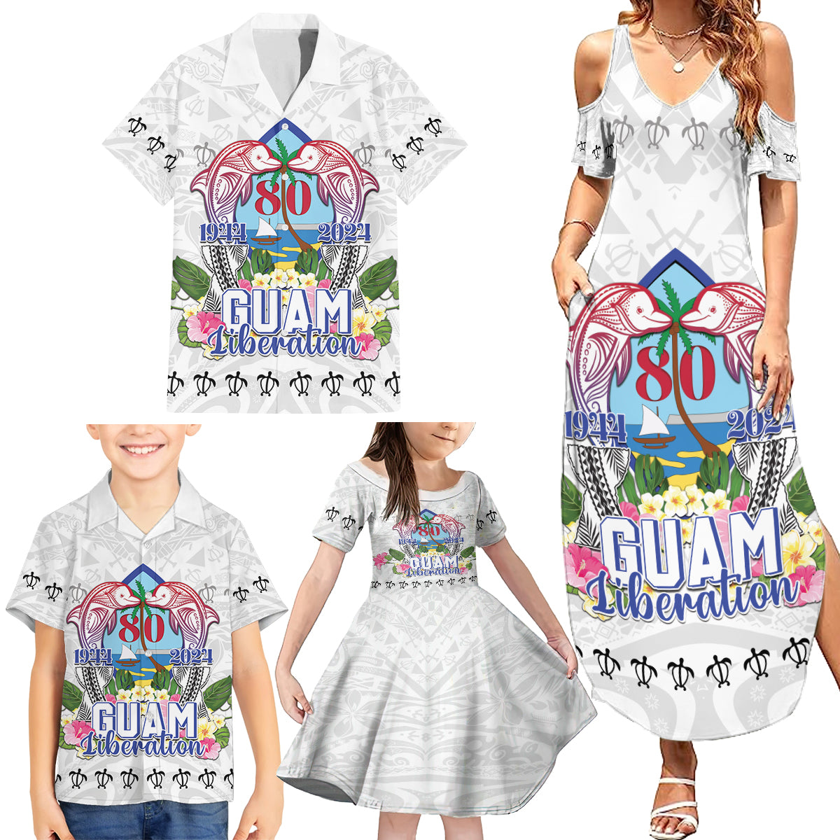 Guam Chamorro Liberation Day Family Matching Summer Maxi Dress and Hawaiian Shirt 80th Anniversary