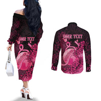 Personalised Cancer Fighter Couples Matching Off The Shoulder Long Sleeve Dress and Long Sleeve Button Shirt I Beat Cancer