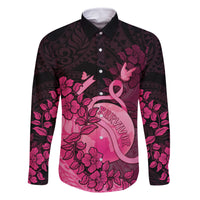 Personalised Cancer Fighter Family Matching Off The Shoulder Long Sleeve Dress and Hawaiian Shirt I Beat Cancer LT05 Dad's Shirt - Long Sleeve Pink - Polynesian Pride