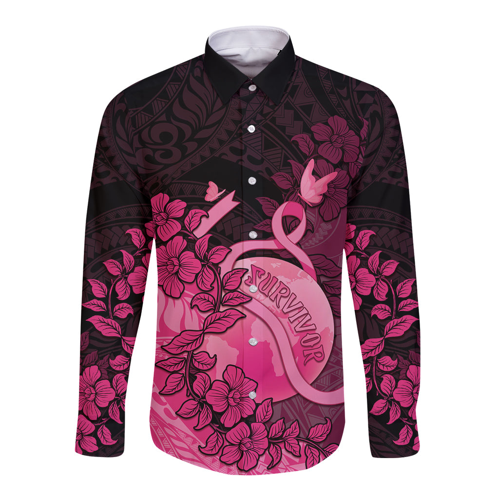 Personalised Cancer Fighter Long Sleeve Button Shirt I Beat Cancer LT05 Unisex Pink - Polynesian Pride