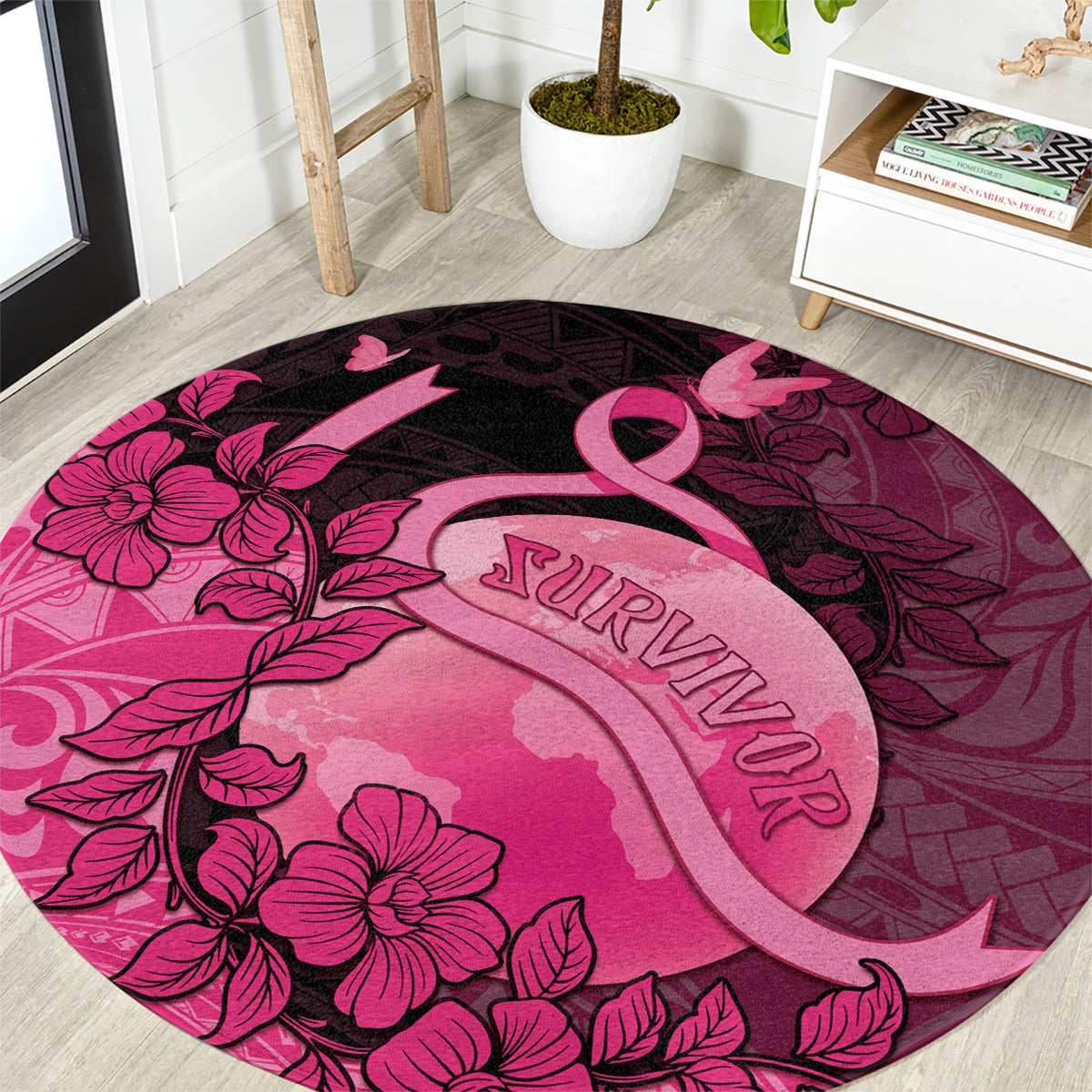 Cancer Fighter Round Carpet I Beat Cancer LT05 Pink - Polynesian Pride