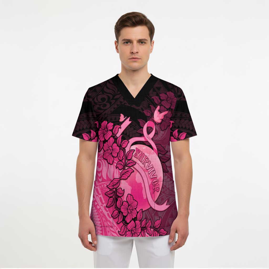 Personalised Cancer Fighter Scrub Top I Beat Cancer - Polynesian Pride