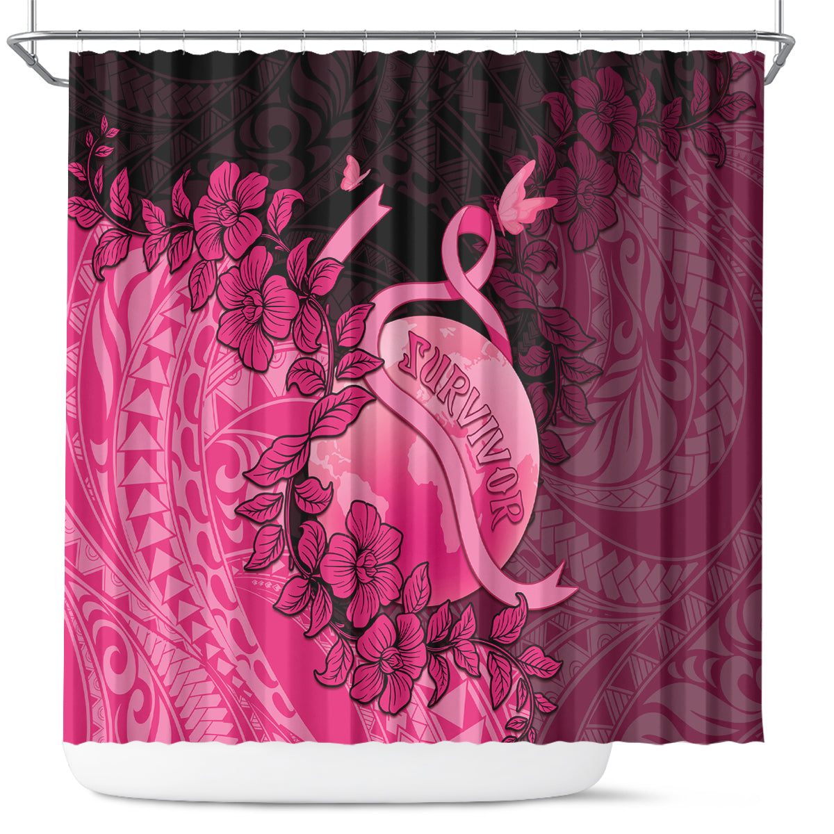Cancer Fighter Shower Curtain I Beat Cancer LT05 Pink - Polynesian Pride