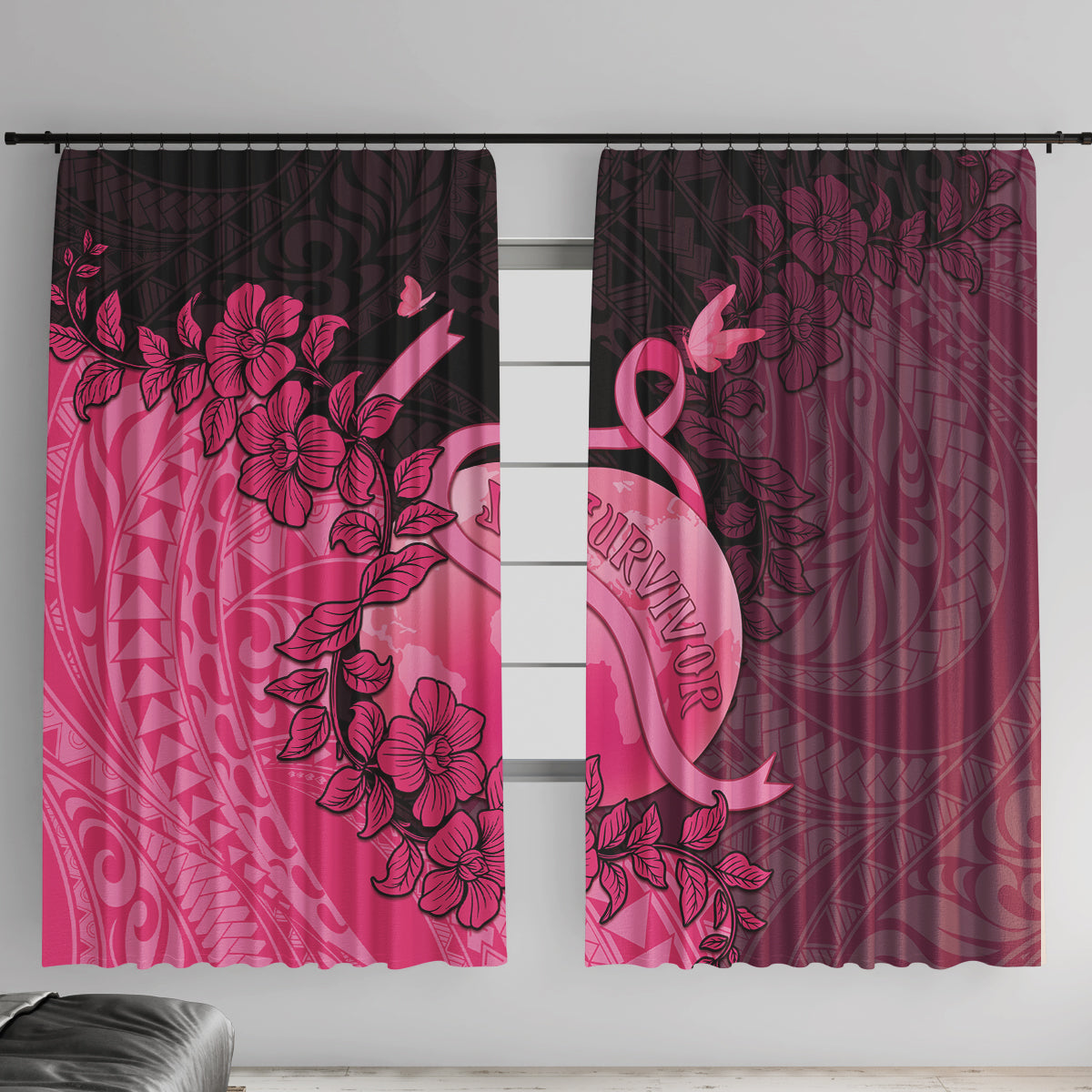 Cancer Fighter Window Curtain I Beat Cancer LT05 With Hooks Pink - Polynesian Pride