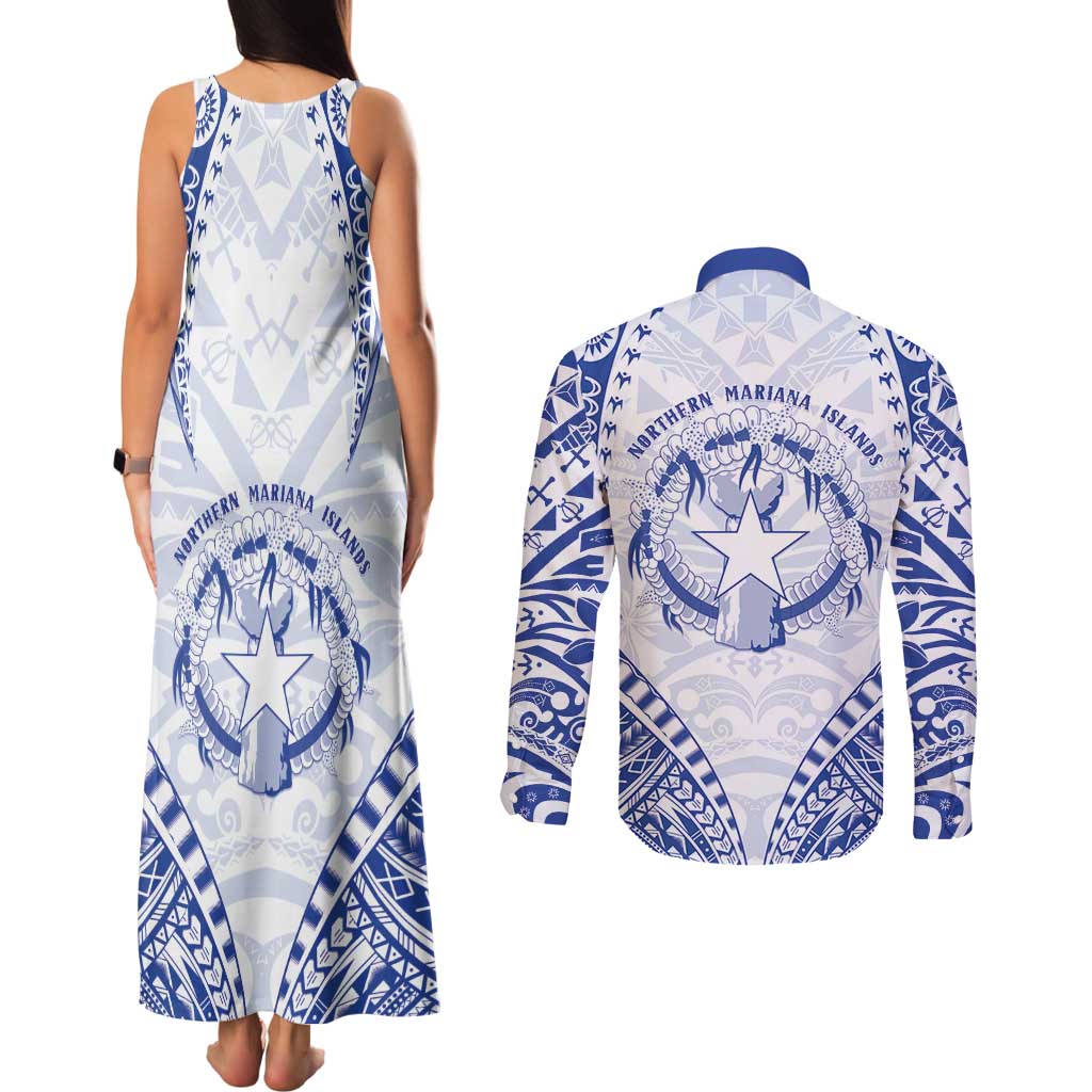 Northern Mariana Islands Liberation Day Couples Matching Tank Maxi Dress and Long Sleeve Button Shirt 79th Anniversary LT05 - Polynesian Pride
