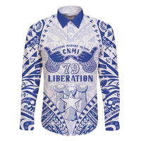 Northern Mariana Islands Liberation Day Family Matching Long Sleeve Bodycon Dress and Hawaiian Shirt 79th Anniversary LT05 Dad's Shirt - Long Sleeve Blue - Polynesian Pride