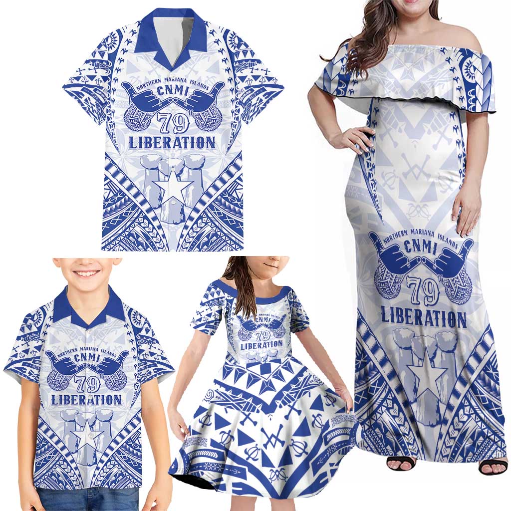 Northern Mariana Islands Liberation Day Family Matching Off Shoulder Maxi Dress and Hawaiian Shirt 79th Anniversary