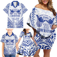 Northern Mariana Islands Liberation Day Family Matching Off Shoulder Short Dress and Hawaiian Shirt 79th Anniversary