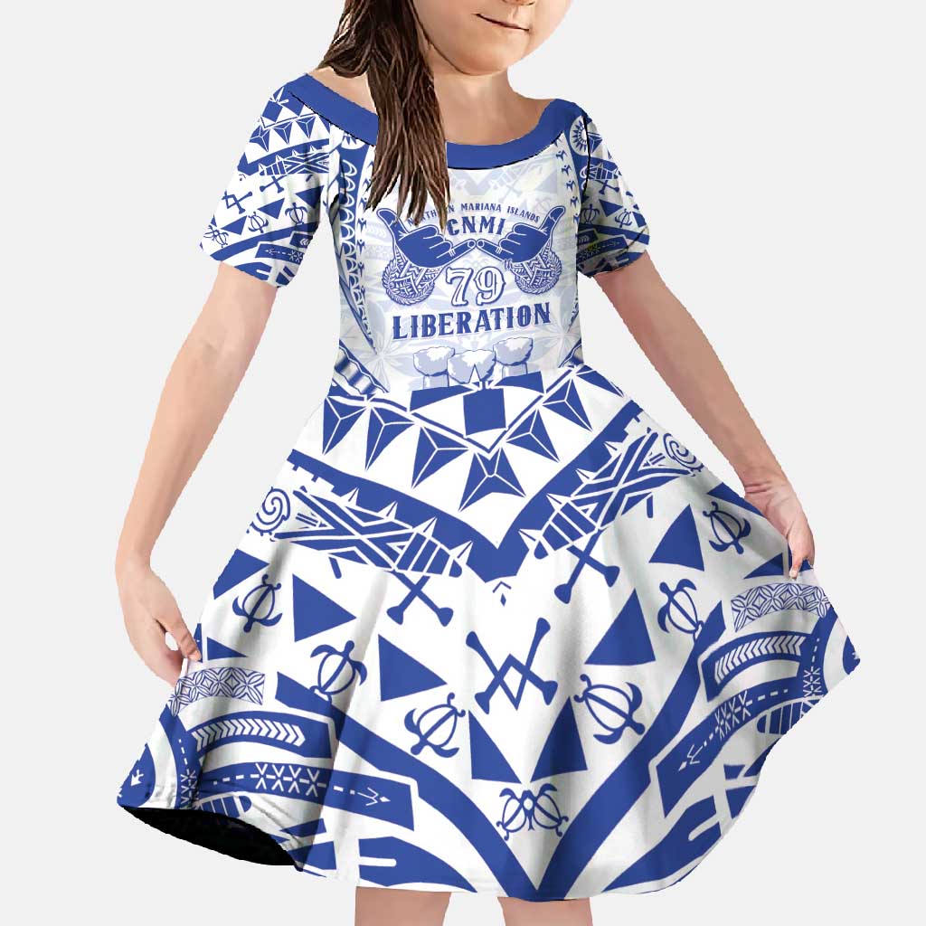 Northern Mariana Islands Liberation Day Family Matching Summer Maxi Dress and Hawaiian Shirt 79th Anniversary LT05 Daughter's Dress Blue - Polynesian Pride