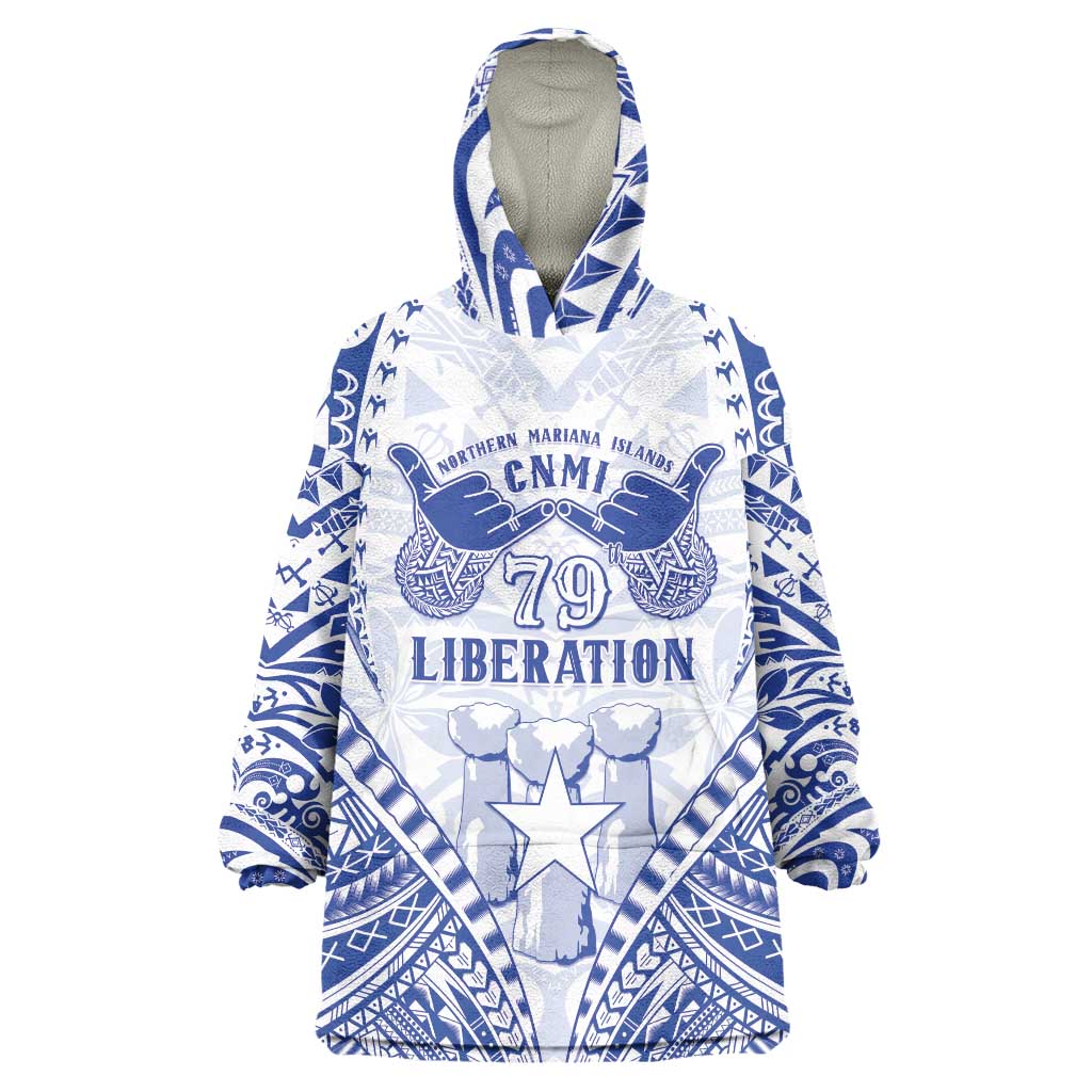 Northern Mariana Islands Liberation Day Wearable Blanket Hoodie 79th Anniversary LT05 One Size Blue - Polynesian Pride