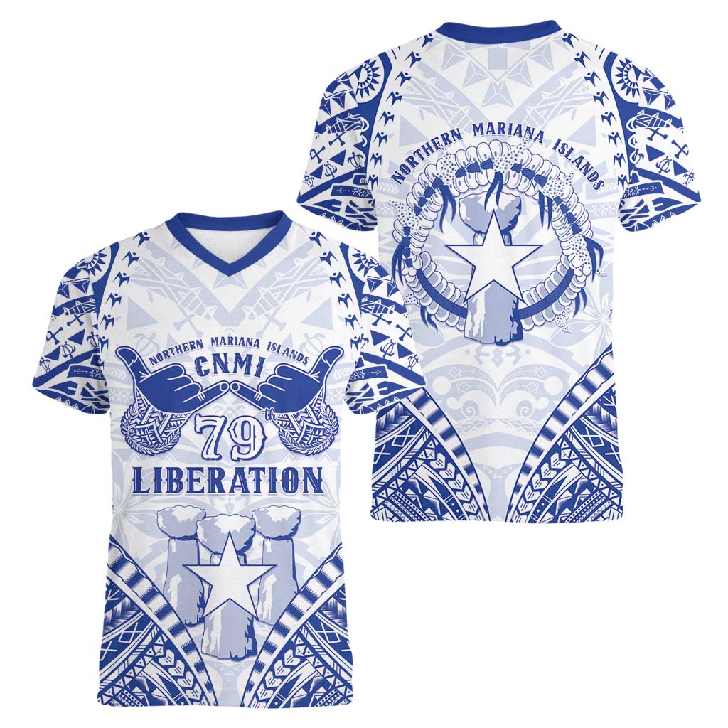 Northern Mariana Islands Liberation Day Women V-Neck T-Shirt 79th Anniversary