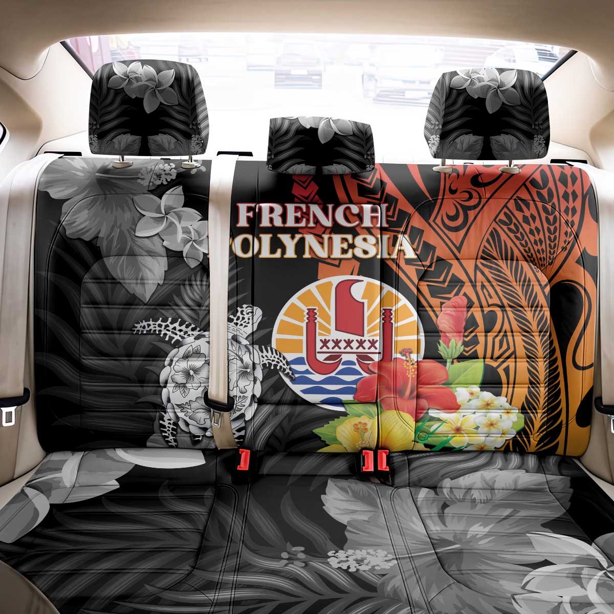 French Polynesia Bastille Day Back Car Seat Cover Tropical Turtle Hibiscus Polynesian Pattern LT05 - Polynesian Pride