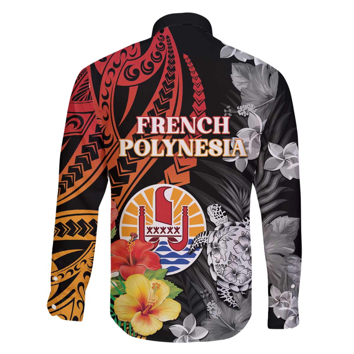 French Polynesia Bastille Day Family Matching Off The Shoulder Long Sleeve Dress and Hawaiian Shirt Tropical Turtle Hibiscus Polynesian Pattern LT05 - Polynesian Pride