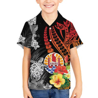 French Polynesia Bastille Day Family Matching Off The Shoulder Long Sleeve Dress and Hawaiian Shirt Tropical Turtle Hibiscus Polynesian Pattern LT05 Son's Shirt Black - Polynesian Pride