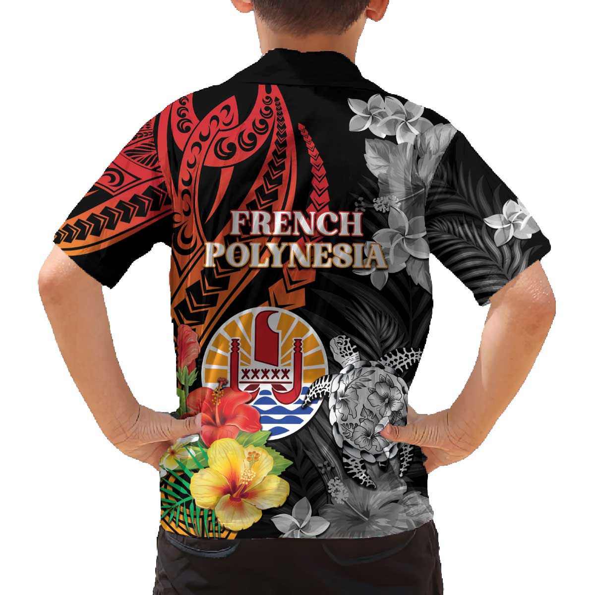 French Polynesia Bastille Day Family Matching Off Shoulder Short Dress and Hawaiian Shirt Tropical Turtle Hibiscus Polynesian Pattern
