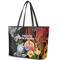 French Polynesia Bastille Day Leather Tote Bag Tropical Turtle Hibiscus Polynesian Pattern LT05 - Polynesian Pride