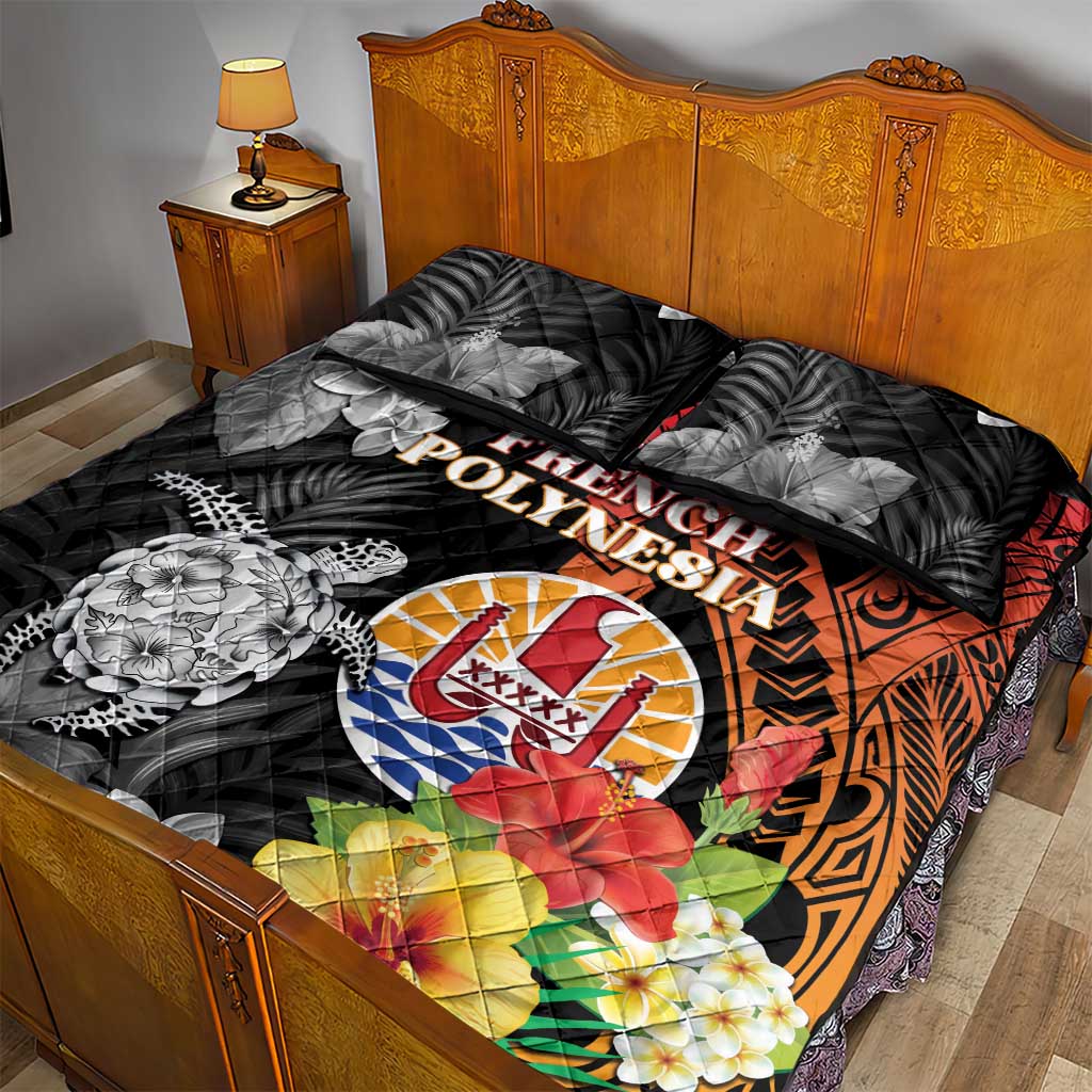 French Polynesia Bastille Day Quilt Bed Set Tropical Turtle Hibiscus Polynesian Pattern