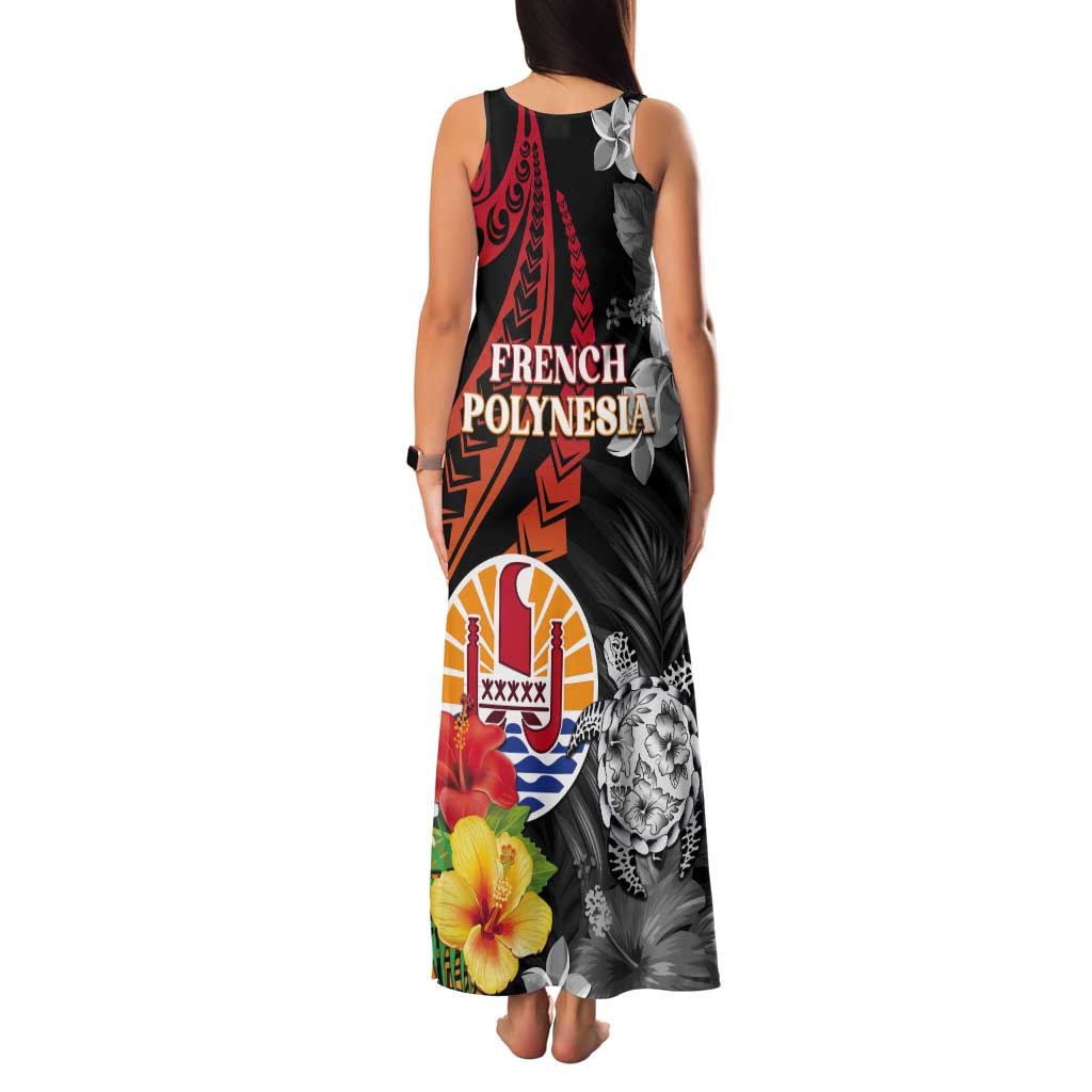 French Polynesia Bastille Day Tank Maxi Dress Tropical Turtle Hibiscus Polynesian Pattern