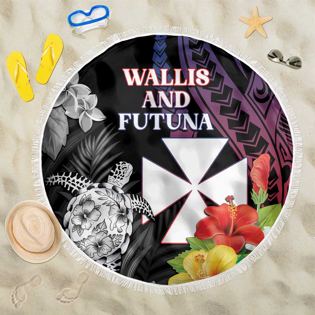 Wallis and Futuna Bastille Day Beach Blanket Tropical Turtle Hibiscus Polynesian Pattern LT05 One Size 150cm Black - Polynesian Pride