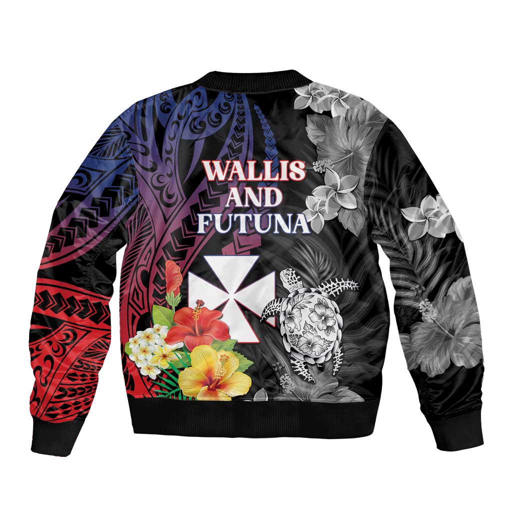 Wallis and Futuna Bastille Day Bomber Jacket Tropical Turtle Hibiscus Polynesian Pattern LT05 - Polynesian Pride