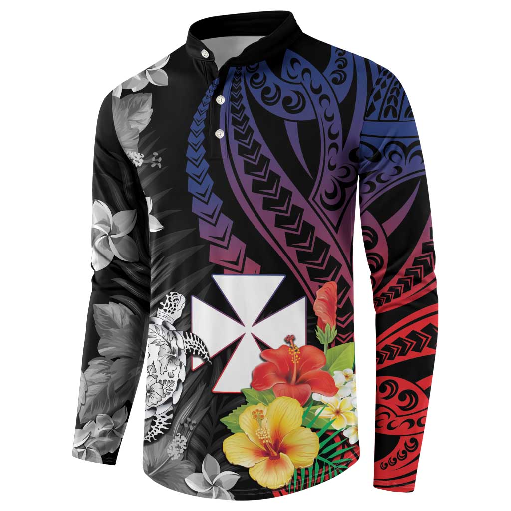 Wallis and Futuna Bastille Day Button Sweatshirt Tropical Turtle Hibiscus Polynesian Pattern