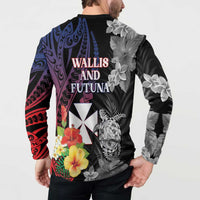 Wallis and Futuna Bastille Day Button Sweatshirt Tropical Turtle Hibiscus Polynesian Pattern