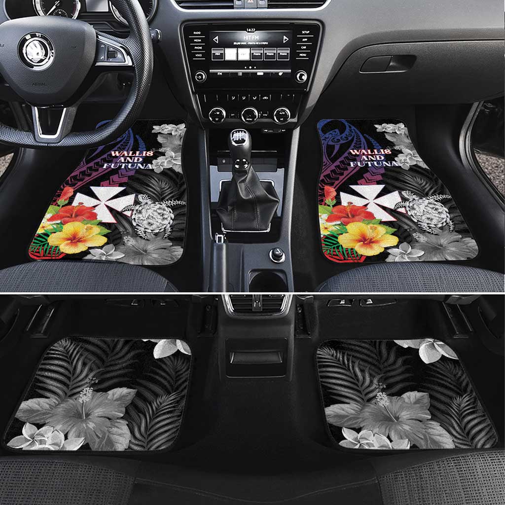 Wallis and Futuna Bastille Day Car Mats Tropical Turtle Hibiscus Polynesian Pattern LT05 Set 4pcs Black - Polynesian Pride