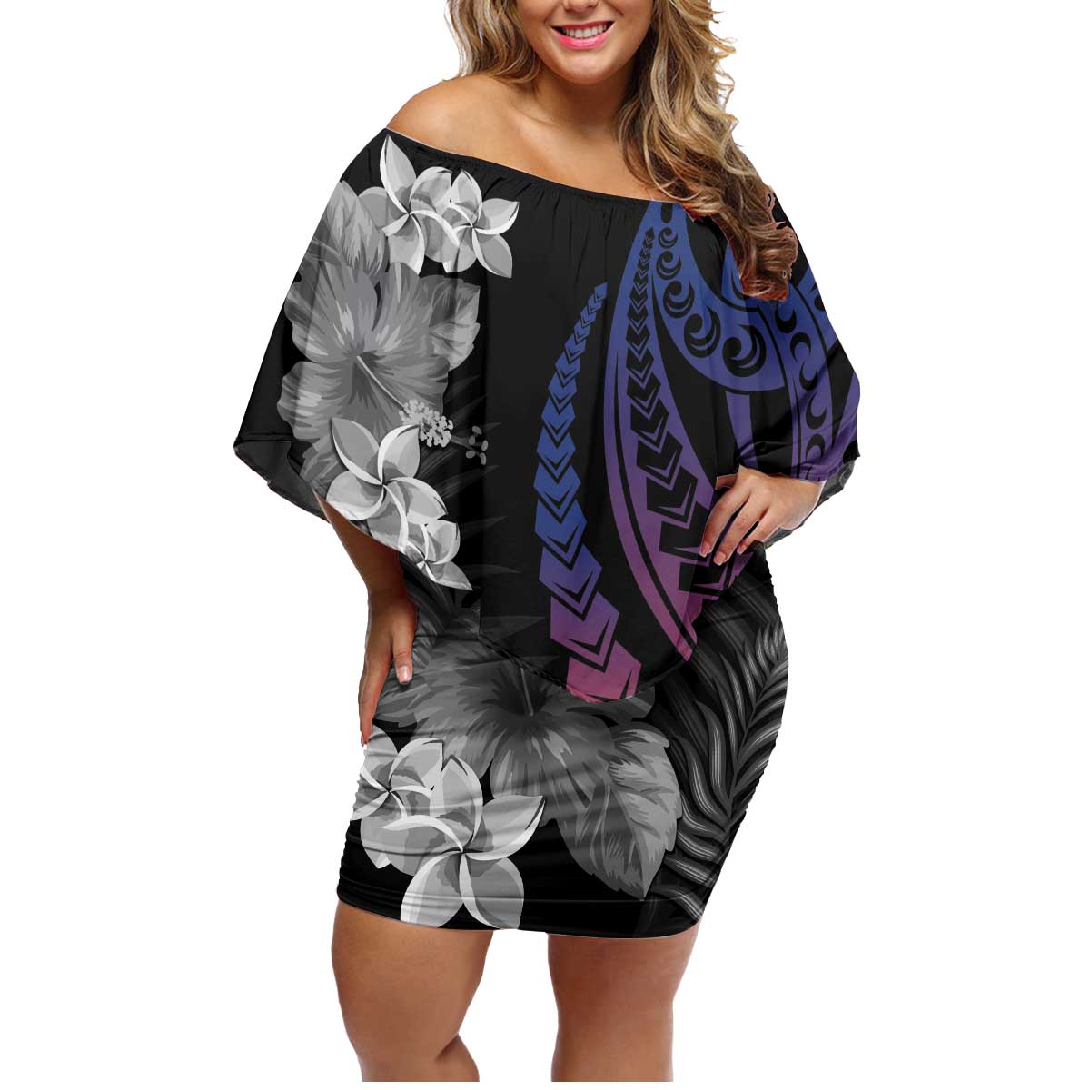 Wallis and Futuna Bastille Day Family Matching Off Shoulder Short Dress and Hawaiian Shirt Tropical Turtle Hibiscus Polynesian Pattern