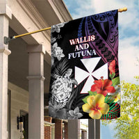 Wallis and Futuna Bastille Day Garden Flag Tropical Turtle Hibiscus Polynesian Pattern LT05 House Flag Black - Polynesian Pride