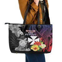 Wallis and Futuna Bastille Day Leather Tote Bag Tropical Turtle Hibiscus Polynesian Pattern LT05 - Polynesian Pride