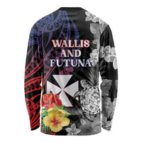 Wallis and Futuna Bastille Day Long Sleeve Shirt Tropical Turtle Hibiscus Polynesian Pattern