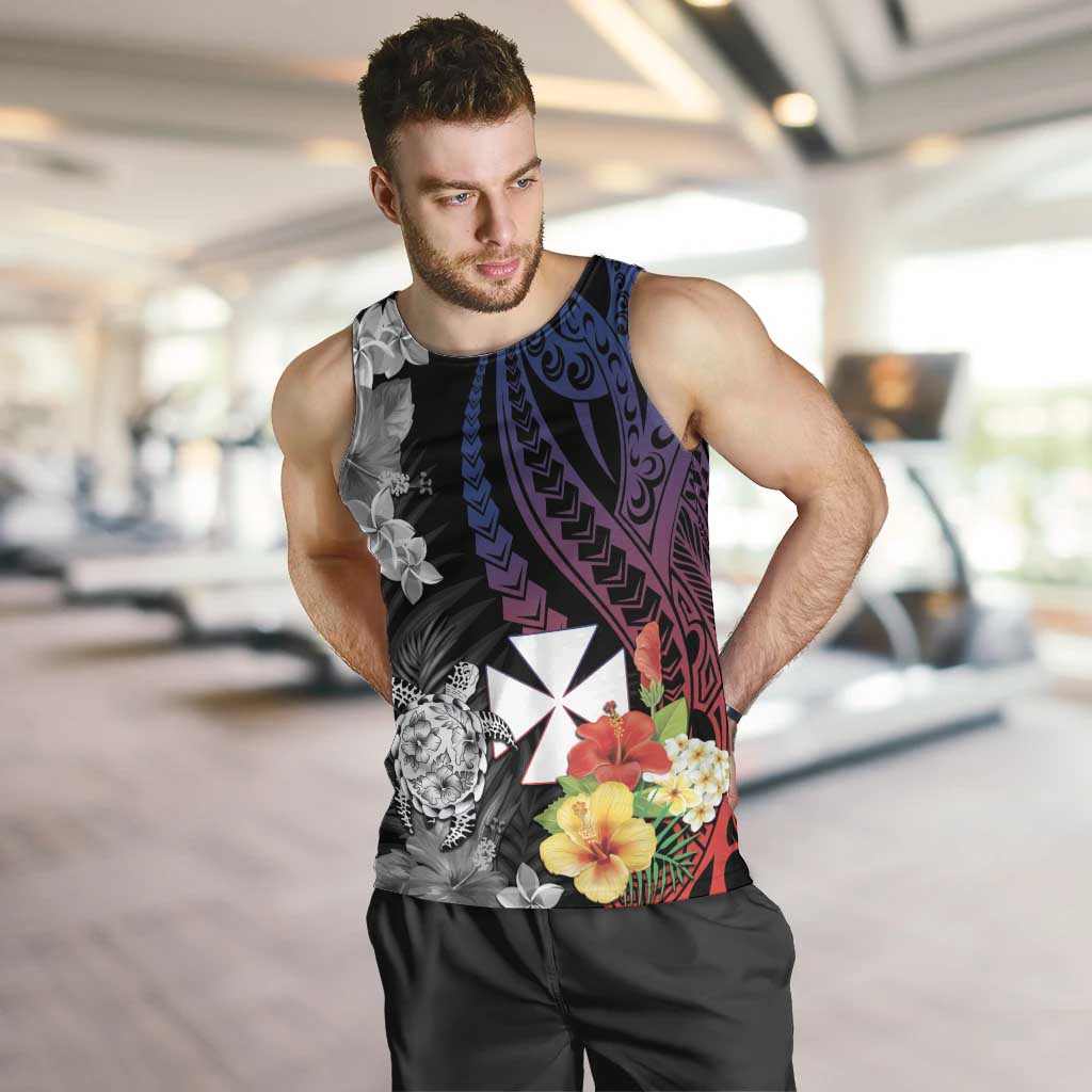 Wallis and Futuna Bastille Day Men Tank Top Tropical Turtle Hibiscus Polynesian Pattern LT05 Black - Polynesian Pride