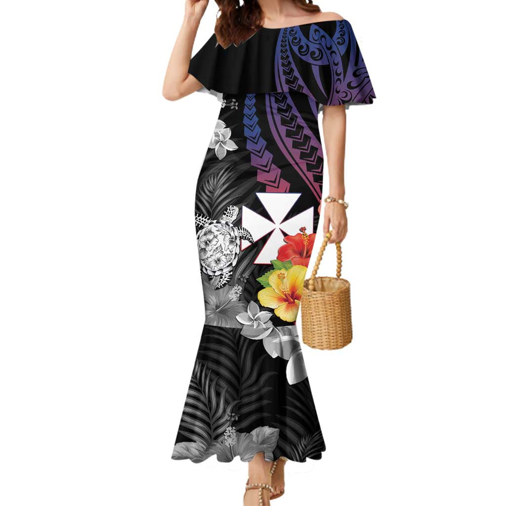 Wallis and Futuna Bastille Day Mermaid Dress Tropical Turtle Hibiscus Polynesian Pattern LT05 Women Black - Polynesian Pride