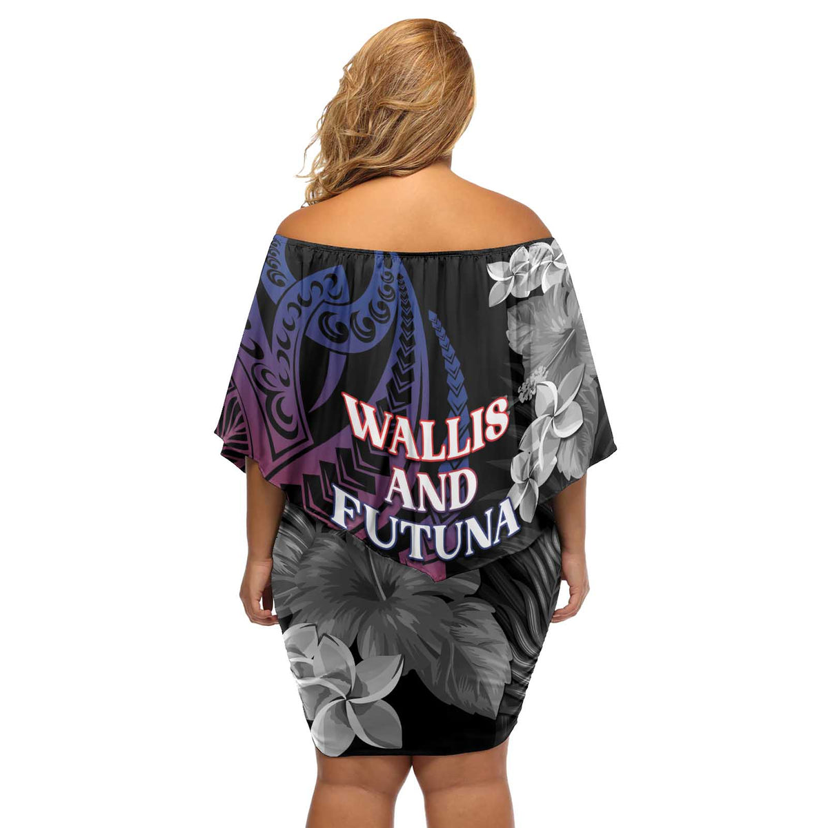 Wallis and Futuna Bastille Day Off Shoulder Short Dress Tropical Turtle Hibiscus Polynesian Pattern