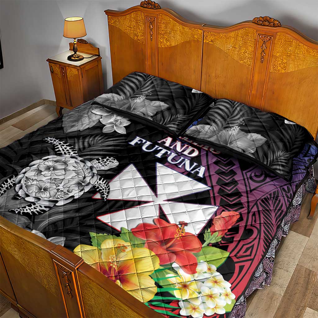 Wallis and Futuna Bastille Day Quilt Bed Set Tropical Turtle Hibiscus Polynesian Pattern