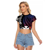 Wallis and Futuna Bastille Day Raglan Cropped T Shirt Tropical Turtle Hibiscus Polynesian Pattern LT05 Female Black - Polynesian Pride