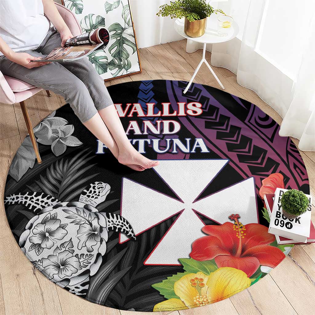 Wallis and Futuna Bastille Day Round Carpet Tropical Turtle Hibiscus Polynesian Pattern