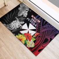 Wallis and Futuna Bastille Day Rubber Doormat Tropical Turtle Hibiscus Polynesian Pattern