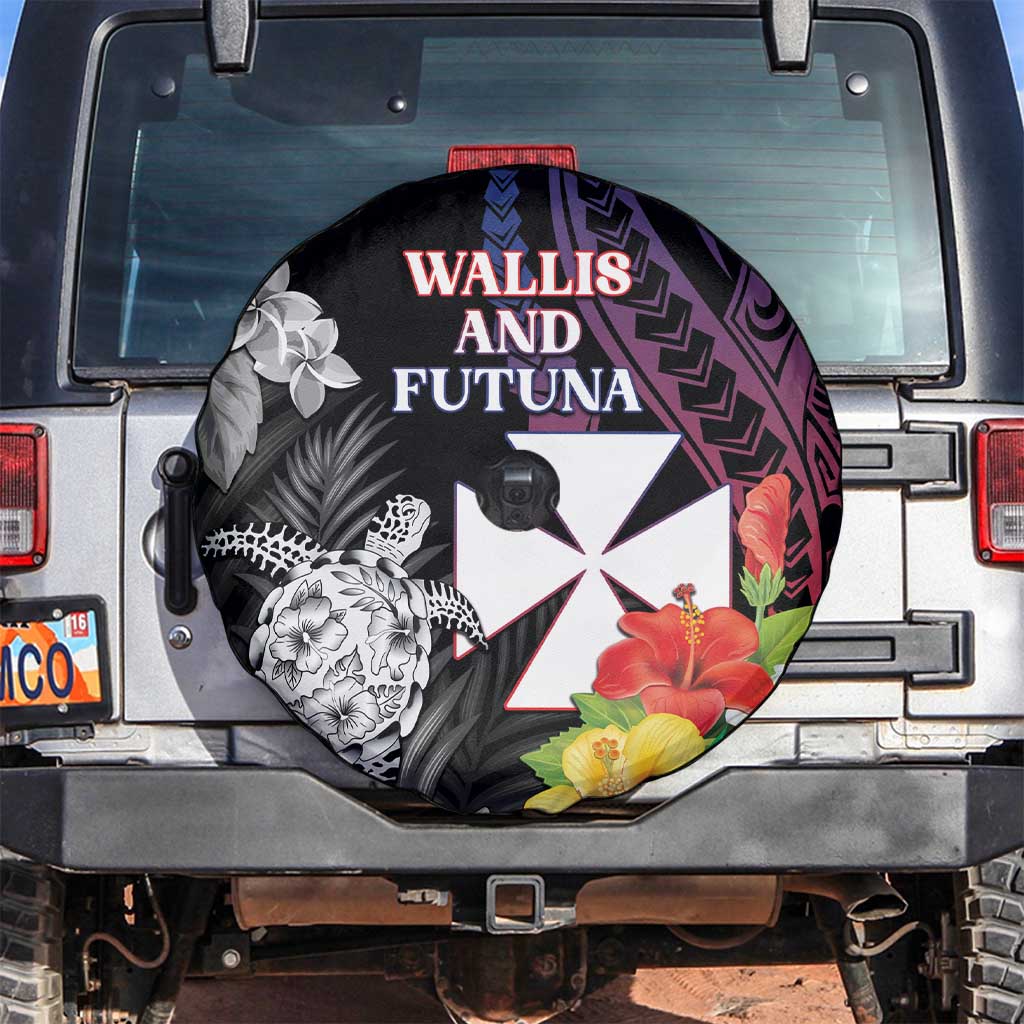 Wallis and Futuna Bastille Day Spare Tire Cover Tropical Turtle Hibiscus Polynesian Pattern LT05 Black - Polynesian Pride