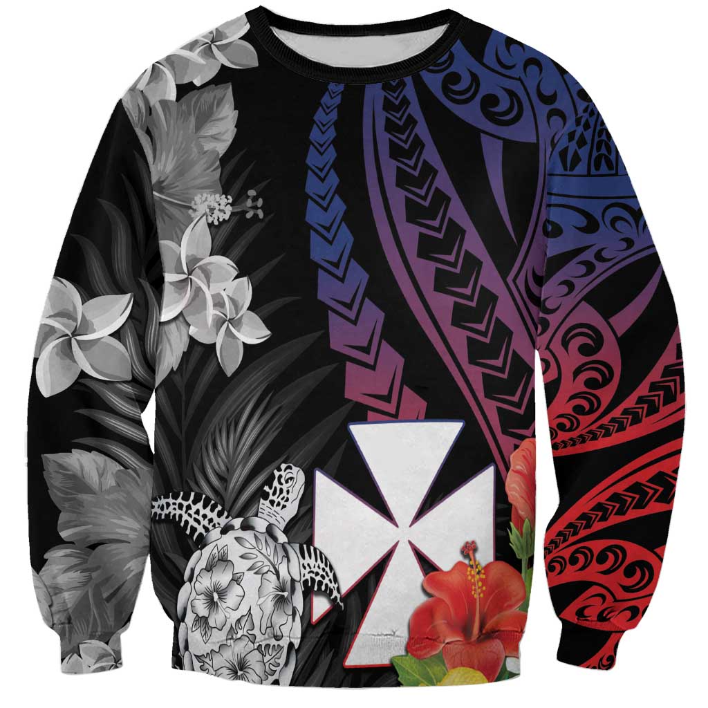 Wallis and Futuna Bastille Day Sweatshirt Tropical Turtle Hibiscus Polynesian Pattern LT05 Unisex Black - Polynesian Pride