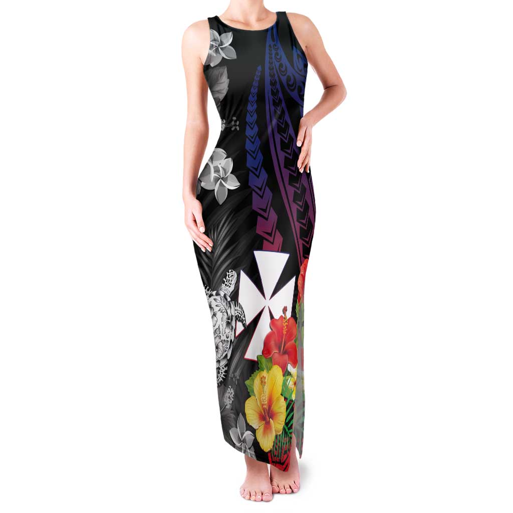 Wallis and Futuna Bastille Day Tank Maxi Dress Tropical Turtle Hibiscus Polynesian Pattern LT05 Women Black - Polynesian Pride